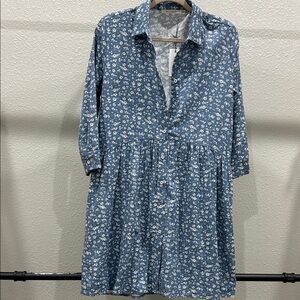 NWT Ellison Floral Blue Button-Up Dress Sz S